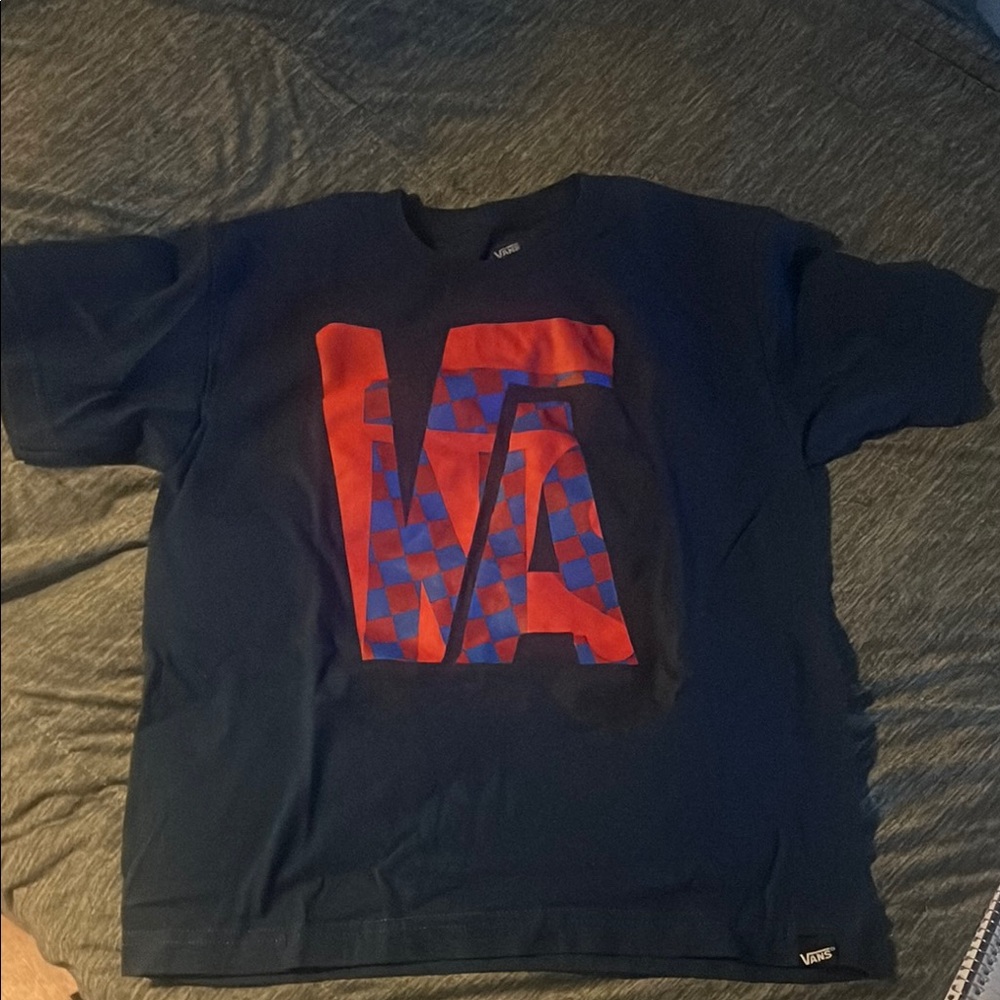 Vans Youth Dark Blue Tee with Red and Blue Checkered Logo